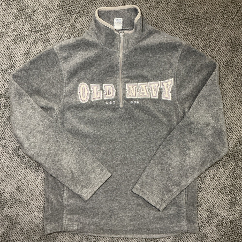 Old Navy Mens Gray Quarter Zip Fleece Pullover Logo Sweatshirt Vintage 2005 M